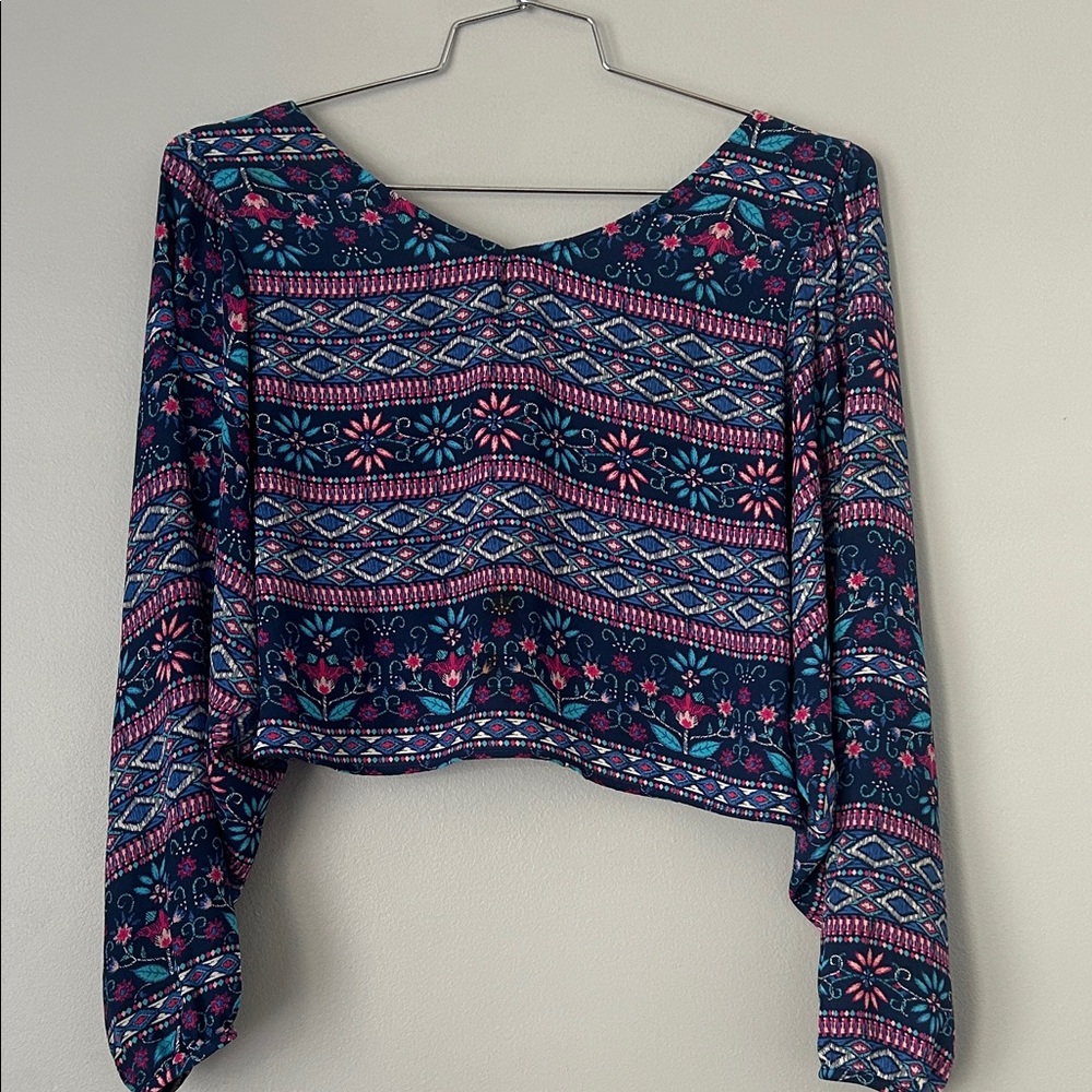 Paper Crane Multicolor Geometric Floral Crop Top